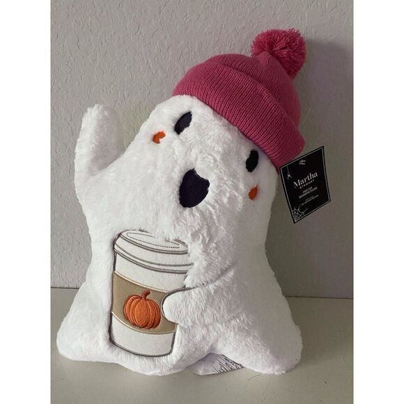 Martha Stewart Faux Fur Ghost Pumpkin Spice Latte Fall Halloween Throw Pillow - Picture 1 of 14